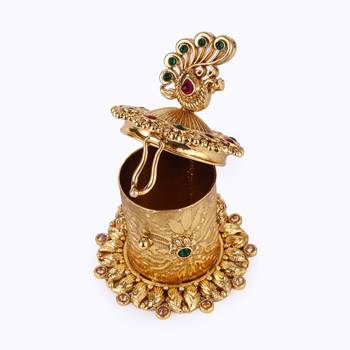 traditional peacock design gold plated sindoor dani/dibbi for women 3