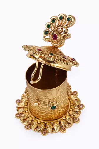 traditional peacock design gold plated sindoor dani/dibbi for women
