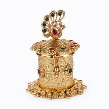 traditional peacock design gold plated sindoor dani/dibbi for women 4