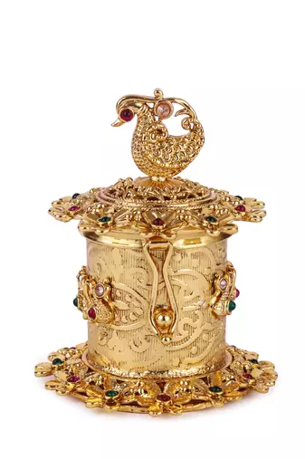 traditional peacock and flower design gold plated sindoor dani/dibbi for women