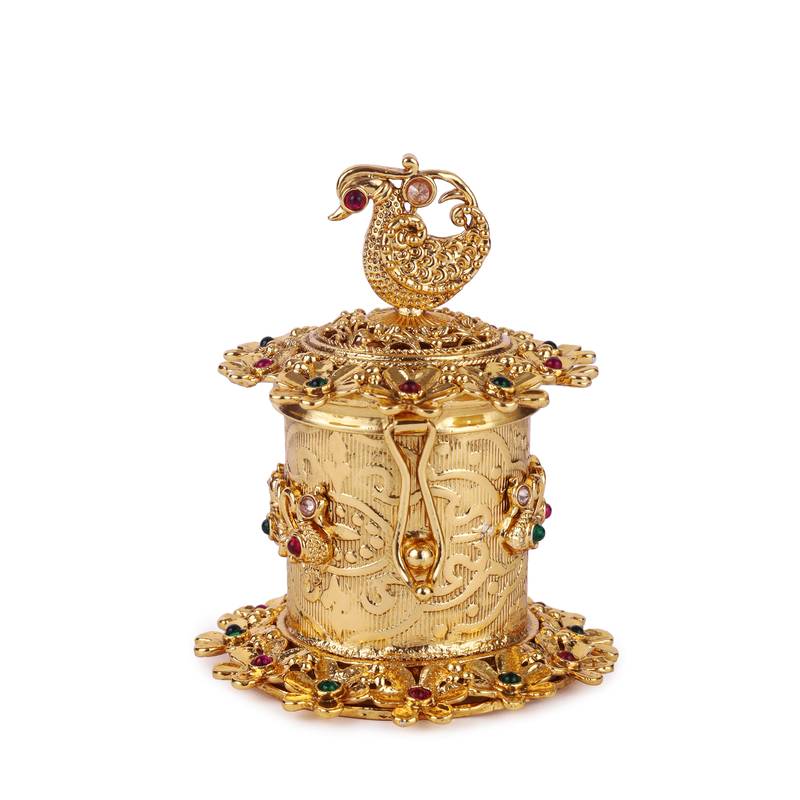 traditional peacock and flower design gold plated sindoor dani/dibbi for women