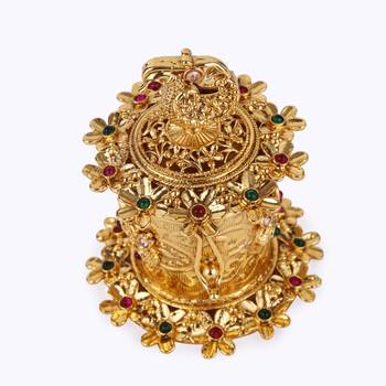traditional peacock and flower design gold plated sindoor dani/dibbi for women 2