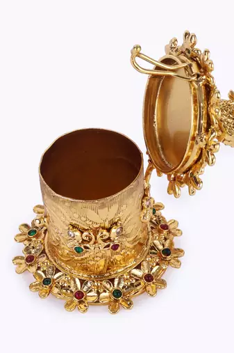 traditional peacock and flower design gold plated sindoor dani/dibbi for women