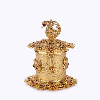traditional peacock and flower design gold plated sindoor dani/dibbi for women 4