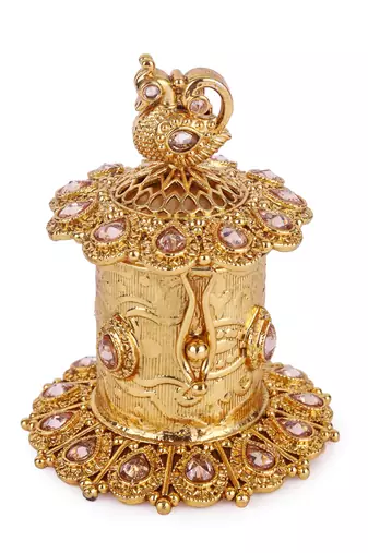 traditional oval and peacock design gold plated sindoor dani/dibbi for women
