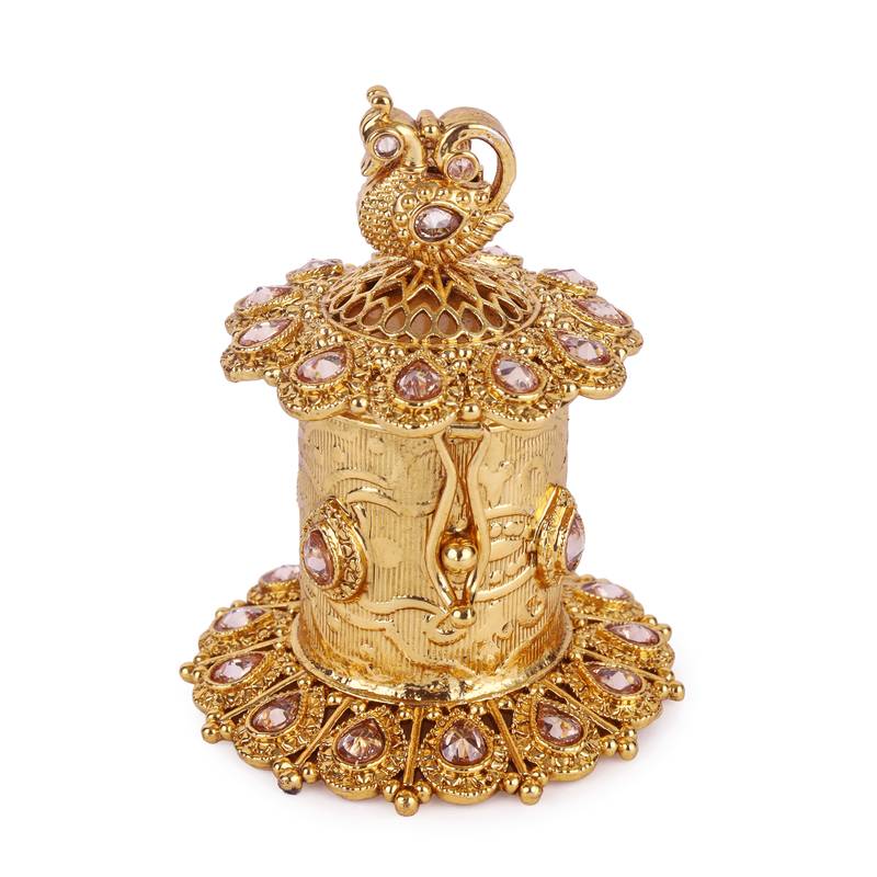 traditional oval and peacock design gold plated sindoor dani/dibbi for women