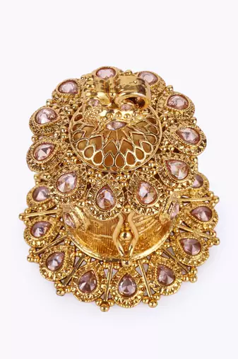 traditional oval and peacock design gold plated sindoor dani/dibbi for women