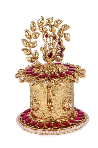 traditional leaf and peacock design gold plated sindoor dani/dibbi for women