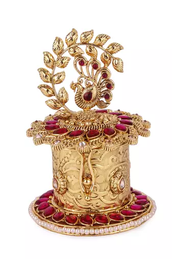 traditional leaf and peacock design gold plated sindoor dani/dibbi for women
