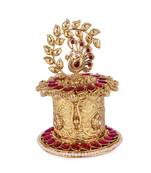 traditional leaf and peacock design gold plated sindoor dani/dibbi for women