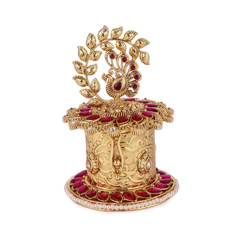 traditional leaf and peacock design gold plated sindoor dani/dibbi for women