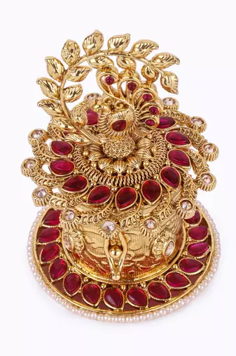 traditional leaf and peacock design gold plated sindoor dani/dibbi for women