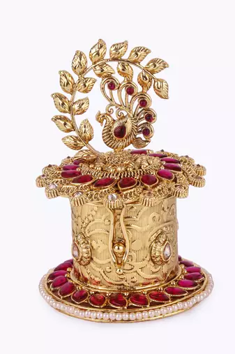 traditional leaf and peacock design gold plated sindoor dani/dibbi for women
