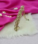 trendy round shape brown kundan antique gold plated hair clip for women and girls