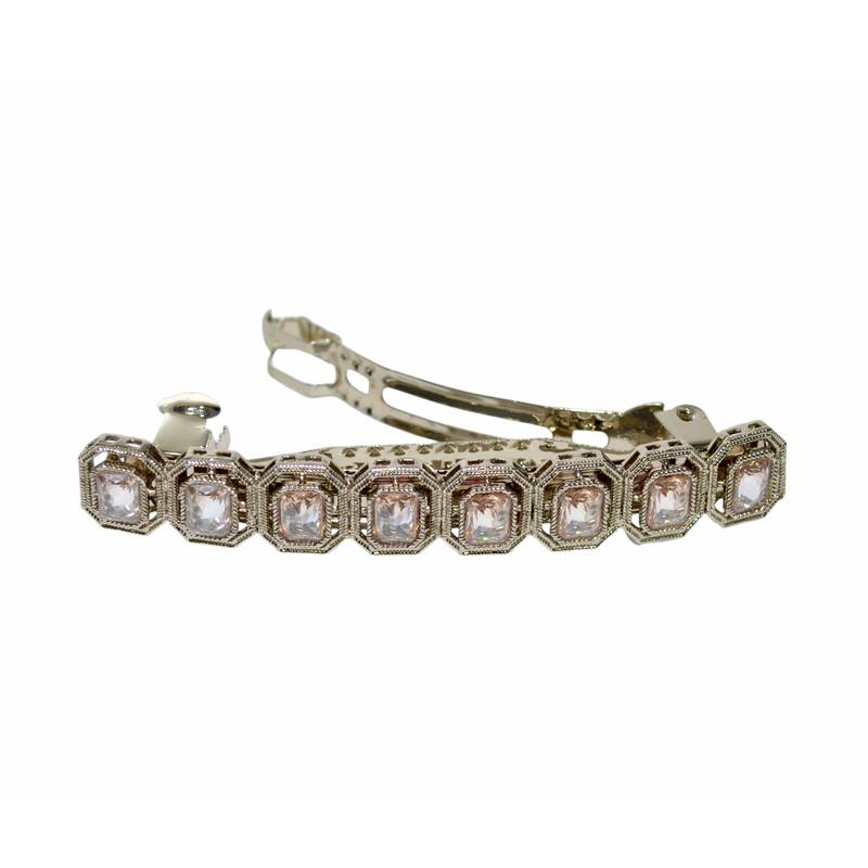 trendy round shape brown kundan antique gold plated hair clip for women and girls