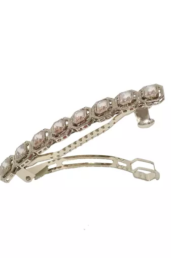 trendy round shape brown kundan antique gold plated hair clip for women and girls