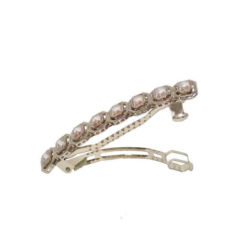 trendy round shape brown kundan antique gold plated hair clip for women and girls