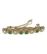 pretty round shape green kundan antique gold plated hair clip for women and girls