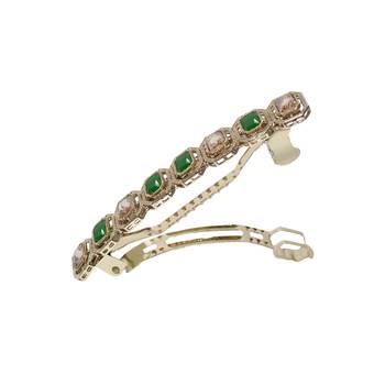 pretty round shape green kundan antique gold plated hair clip for women and girls 2