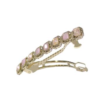 smooth round shape pink kundan antique gold plated hair clip for women and girls 2