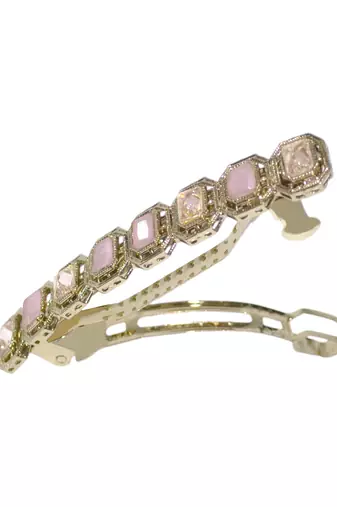 smooth round shape pink kundan antique gold plated hair clip for women and girls