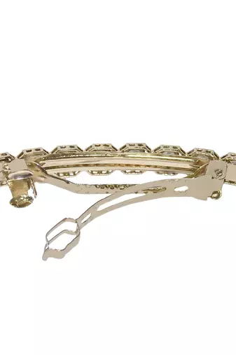 smooth round shape pink kundan antique gold plated hair clip for women and girls