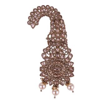 Traditional Shimmering Round and Oval Shape Gold-Plated Pagdi Wedding Safa Kalgi for Groom 1