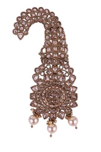 Traditional Shimmering Round and Oval Shape Gold-Plated Pagdi Wedding Safa Kalgi for Groom
