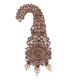 Traditional Shimmering Round and Oval Shape Gold-Plated Pagdi Wedding Safa Kalgi for Groom