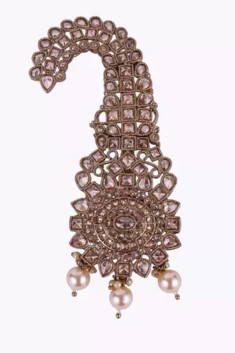 Traditional Shimmering Round and Oval Shape Gold-Plated Pagdi Wedding Safa Kalgi for Groom