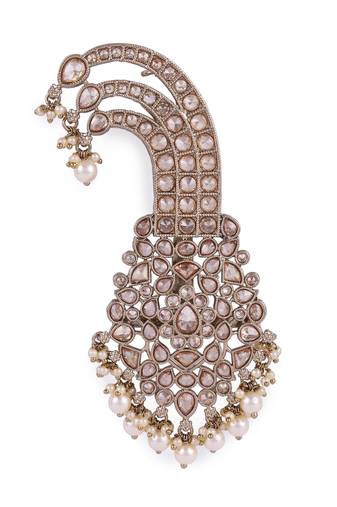 Traditional Glorious Flower-Shaped Oval Gold-Plated Pagdi Wedding Safa Kalgi for Groom