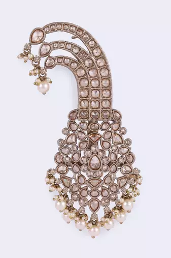 Traditional Glorious Flower-Shaped Oval Gold-Plated Pagdi Wedding Safa Kalgi for Groom