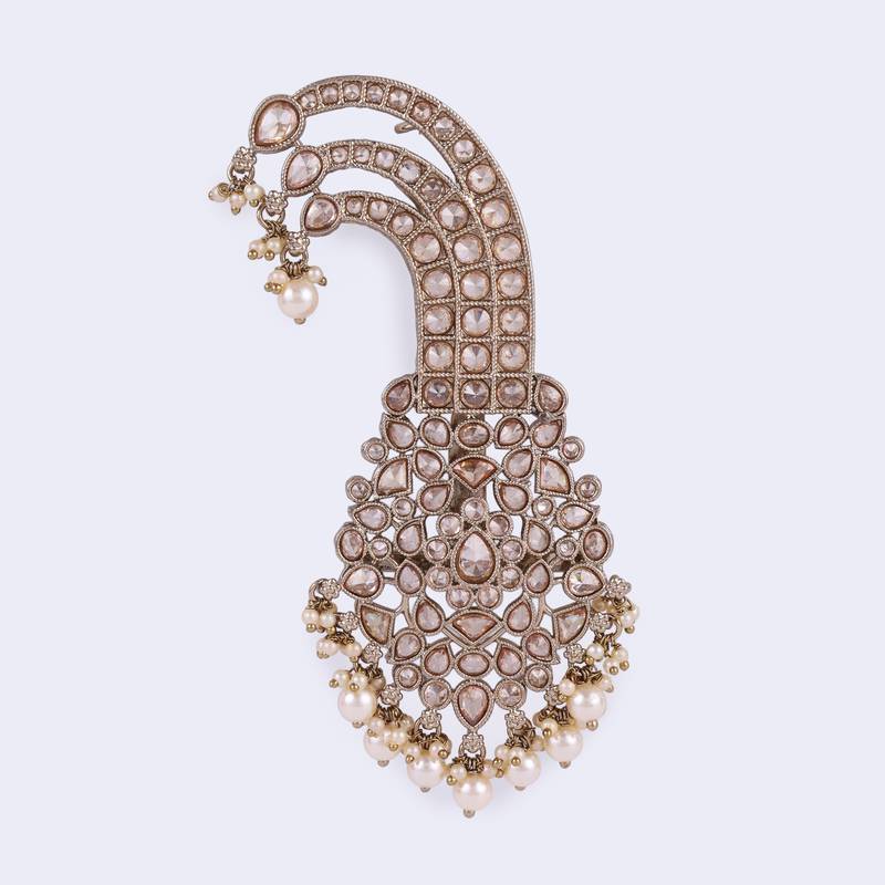 Traditional Glorious Flower-Shaped Oval Gold-Plated Pagdi Wedding Safa Kalgi for Groom
