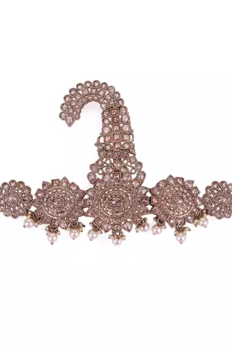Traditional Gorgeous Round and Oval-Shaped Gold-Plated Pagdi Wedding Safa Kalgi for Groom