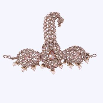 Traditional Graceful Round and Paisley Design Gold-Plated Pagdi Wedding Safa Kalgi for Groom 3