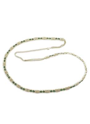traditional oval shape pearl green kundan stone antique gold plated kamarband for women 2