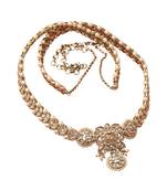 traditional paisley and leaf design pearl brown kundan stone antique gold plated kamarband for women