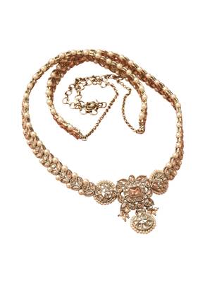 traditional paisley and leaf design pearl brown kundan stone antique gold plated kamarband for women 2