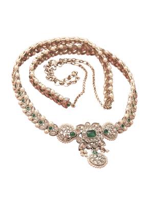traditional paisley and leaf design pearl green kundan stone antique gold plated kamarband for women 1