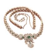 traditional paisley and leaf design pearl green kundan stone antique gold plated kamarband for women