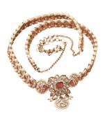 traditional paisley and leaf design pearl ruby kundan stone antique gold plated kamarband for women