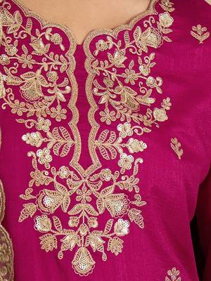 Women floral embroidered regular sequinned silk crepe kurta with sharara & with dupatta 5