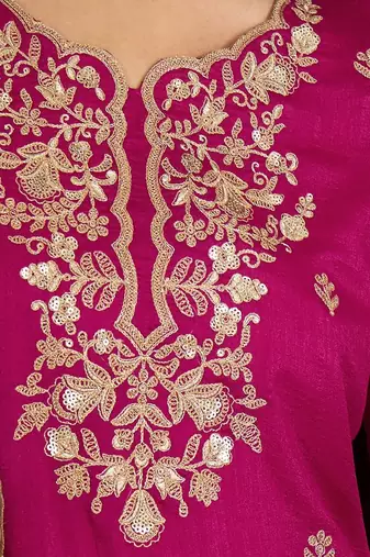 Women floral embroidered regular sequinned silk crepe kurta with sharara & with dupatta