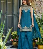 Women floral embroidered regular thread work kurta with sharara & with dupatta