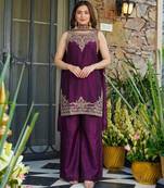 Women floral embroidered regular thread work kurta with sharara & with dupatta