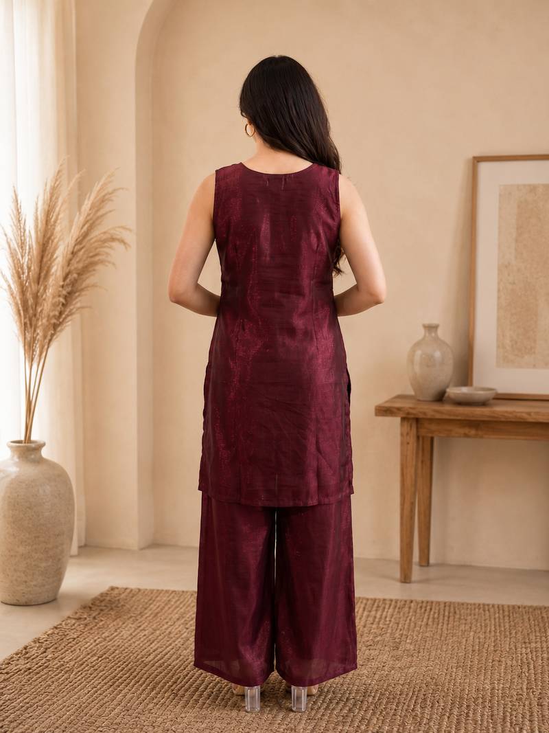 Women ethnic motifs embroidered regular thread work kurta with palazzos & with dupatta