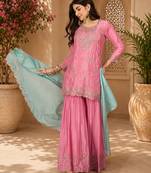 Women floral embroidered regular thread work kurta with trousers & with dupatta