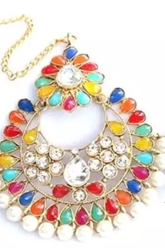 MultiColour Gold Kundan Maang Tikka