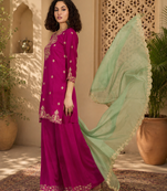 Women ethnic motifs embroidered regular thread work kurta with palazzos & with dupatta