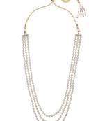 flowing mother of pearl 3 layer brass kundan antique gold plated long haram pearl mala for women